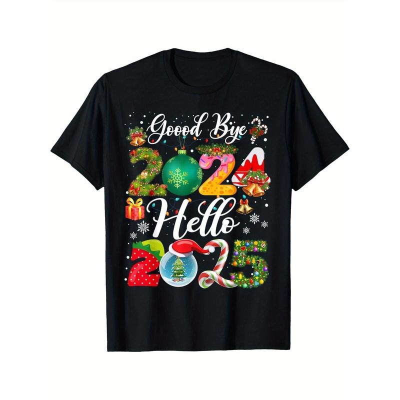 Goodbye 2024, hello 2025! Happy New Year! Merry Christmas Eve! Merry Christmas! Black casual short sleeved men's sports...