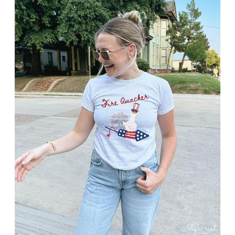 Goose Firequacker 4th Of July Baby Tee, Independence Day Y2K Shirt USA, Funny Fourth of July Baby Tee, Patriotic Shirt...