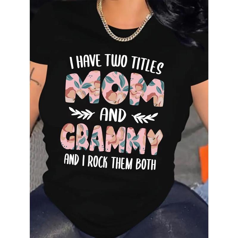 Grammy & Mom" Plus Size Women's T-Shirt - Casual Crew Neck, Short Sleeve, Stretchy Polyester Blend, Machine Washable