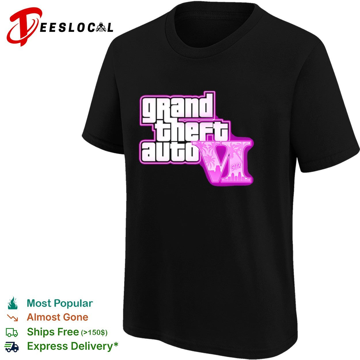 Grand Theft Auto VI video game neon logo six shirt