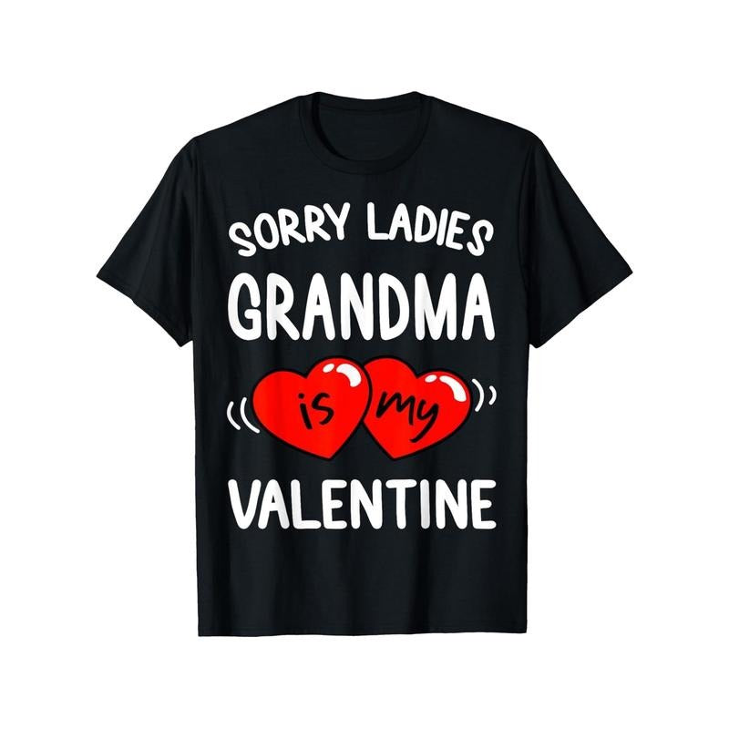 "Grandma Is My Valentine" Funny Men's T-Shirt, 100% Cotton, Black, Fabric Weight 180g, Perfect Gift for Friends and...