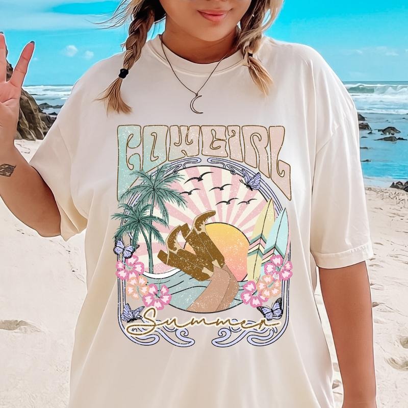 Graphic Cowgirl Summer T-shirt, Casual Oversized Cotton Shirt for the Beach Comfort Fabric Top Womenswear Underwear Lady...
