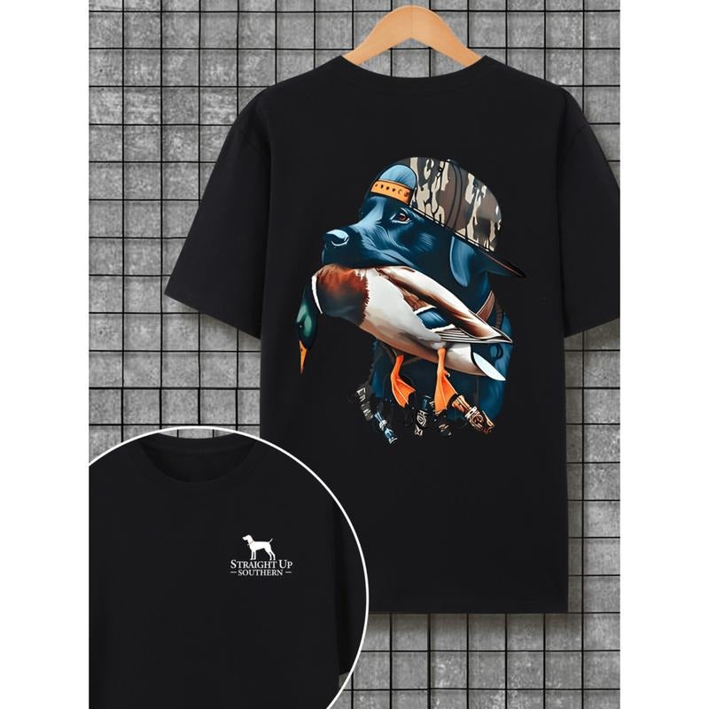 Graphic Tees   black hunting dog with duck cotton t shirt relaxed fit classic crew neckline short sleeves for   ideal for...