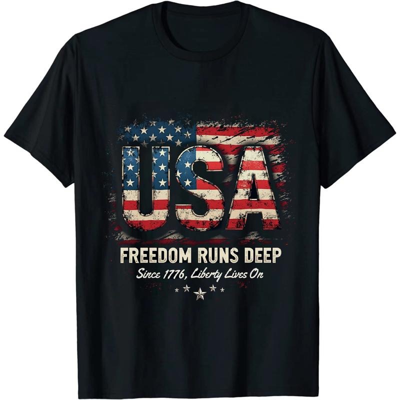 [Graphic Tees] Cotton Bold Independence Day USA T