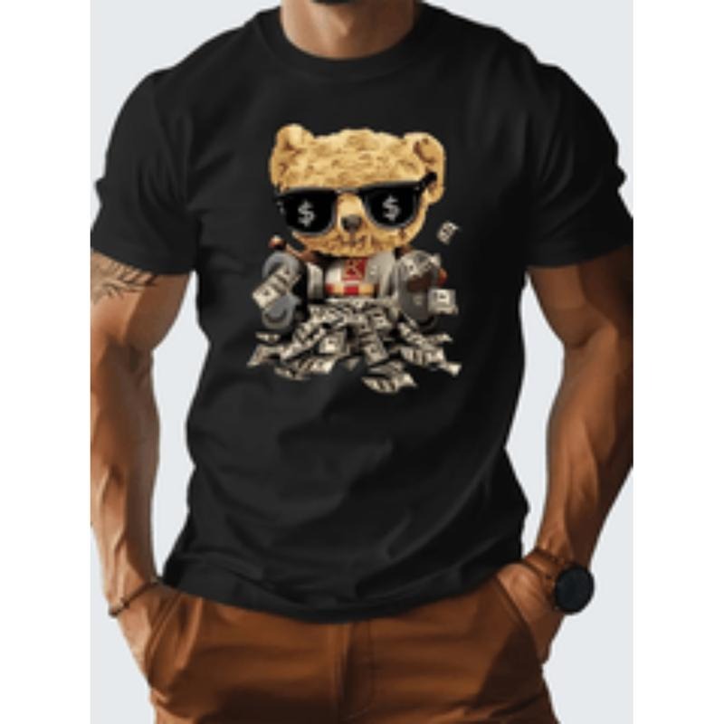 [Graphic Tees] Cotton cute bear cotton short sleeved t shirt european and   brand printed bottoming shirt spring and...