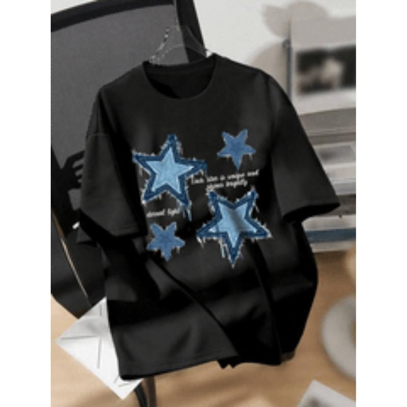 [Graphic Tees] Cotton mens   pattern printed fashionable summer short sleeved t shirt black Menswear Top Hoodie, Sweatshirt