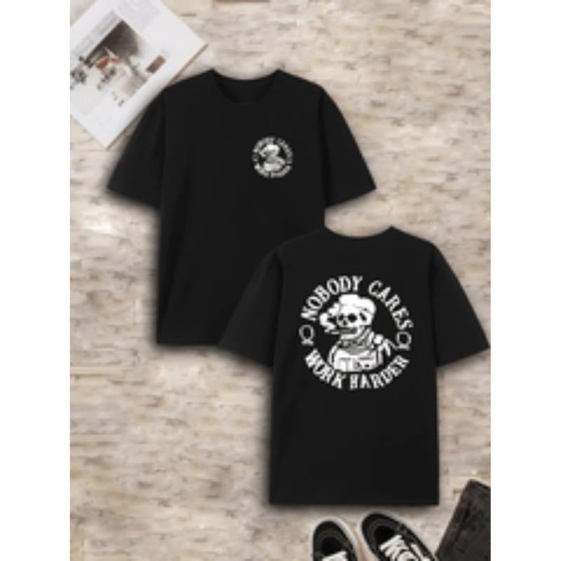 [Graphic Tees] Cotton mens casual cotton t shirt with edgy skull and nobody cares   graphic print crew neck short sleeve...