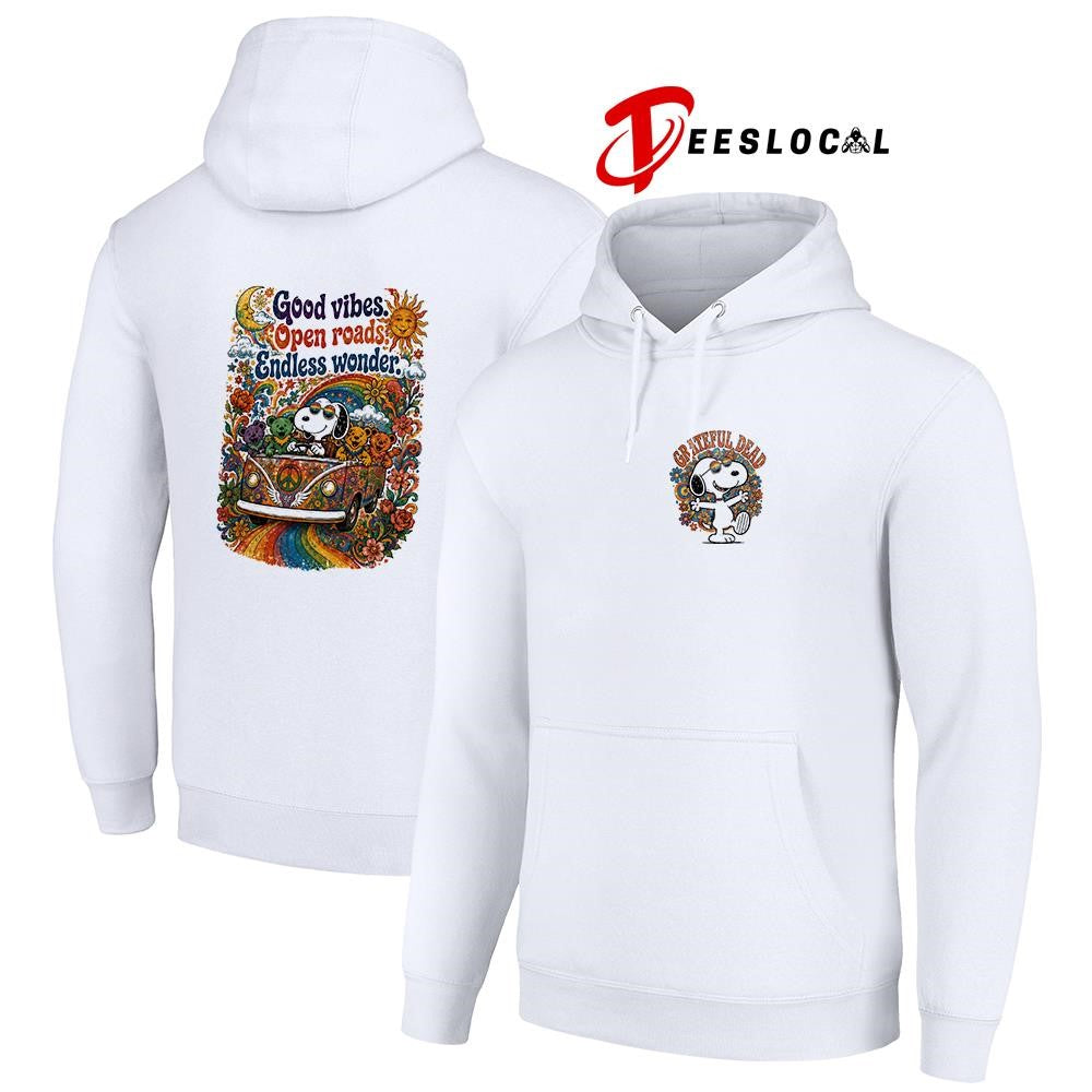 Grateful Dead x Peanuts Snoopy good vibes open roads endless wonder shirt