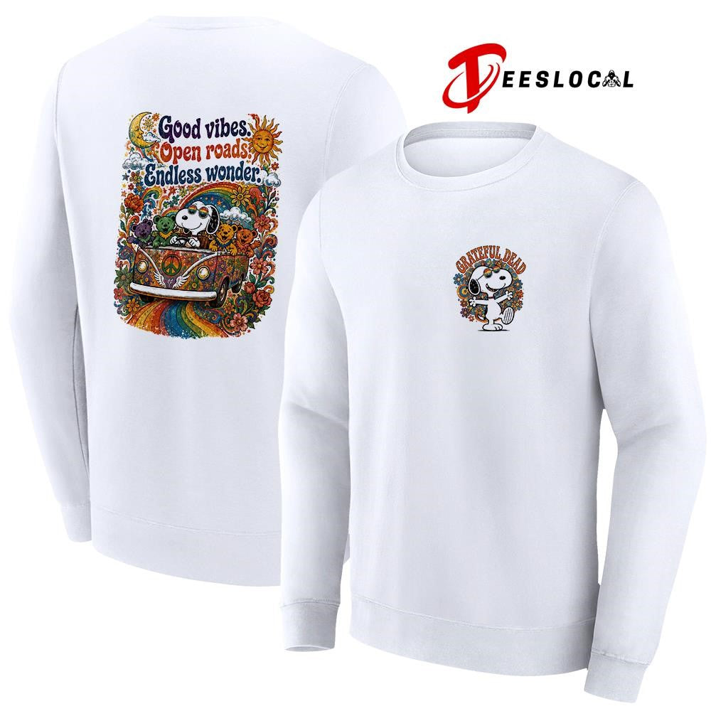 Grateful Dead x Peanuts Snoopy good vibes open roads endless wonder shirt