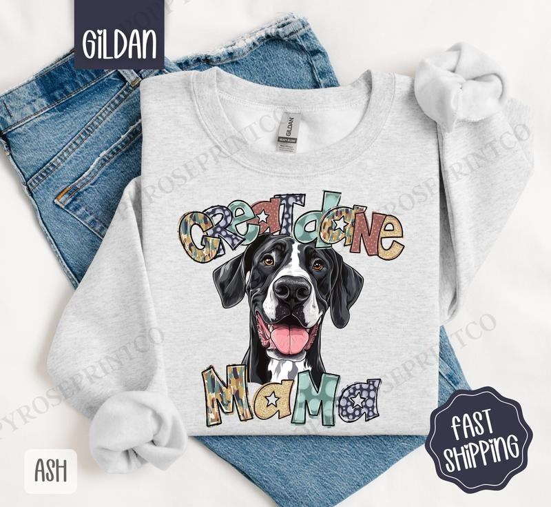 Great Dane Mama Sweatshirt, Dog Mama Women's Crewneck, Cute Mom Women's Sweatshirt T-Shirts, Hoodie | TeeBloomCo.com