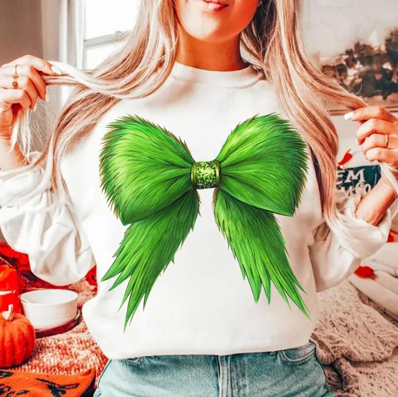 Green Bow Fur Christmas Sweatshirt, Green Guy Christmas Tee Shirt, Bow Fur Xmas Sweater, Coquette Christmas Shirt, Gift...