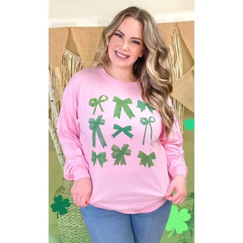 Green Bows St Patricks Day Graphic Long Sleeve T-Shirt Hoodie, Sweatshirt | TeeBloomCo.com