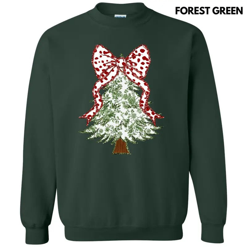 Green Floral & Red Bow Tree Sweatshirt 'NLB' T-Shirts, Hoodie | TeeBloomCo.com