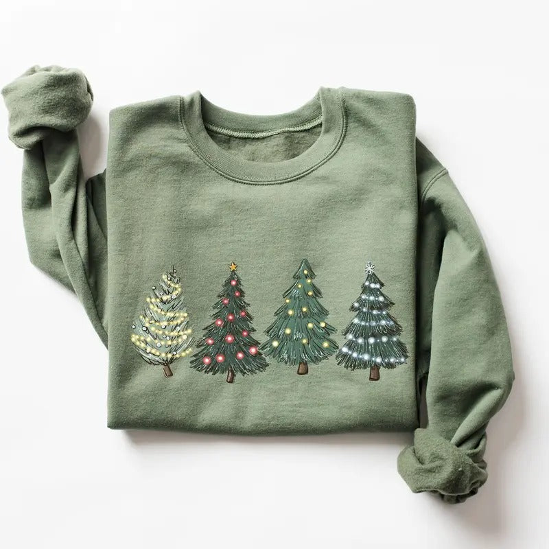 Green Tree Christmas Sweater Christmas Crewneck Christmas Tree Sweatshirt Holiday Sweaters For Women Winter SweatshirT...