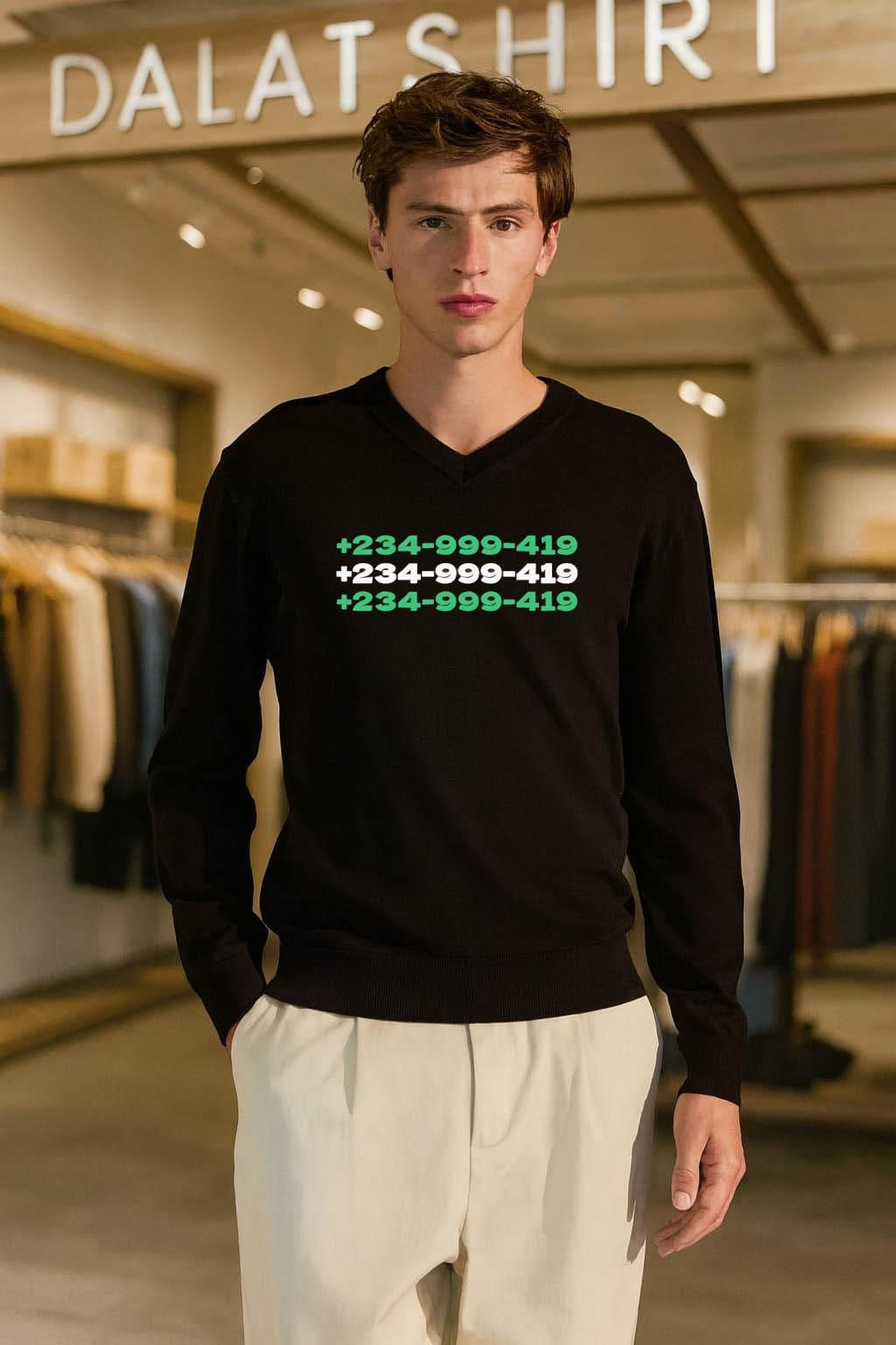 Green and White Nigerian Country Code Telephone Number shirt
