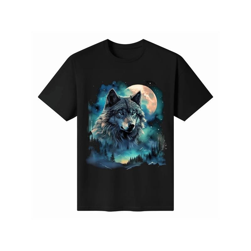 Grey Wolf Hunting Grounds, Icy Moon, Forest, Galaxy T-Shirt Made in USA Hoodie, Sweatshirt | TeeBloomCo.com