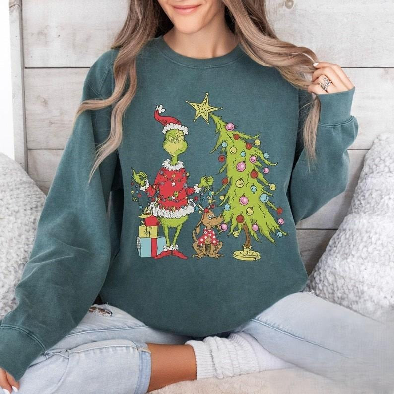 Griinch Christmas Tree Shirt, Whimsical Grninch Max Tree Sweatshirt, Festive Sweater, Unisex Retro Xmas Tee, Funny...