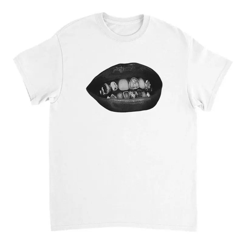 Grillz Men's White Cotton T-Shirt - Crewneck Long Sleeve Hoodie, Sweatshirt | TeeBloomCo.com