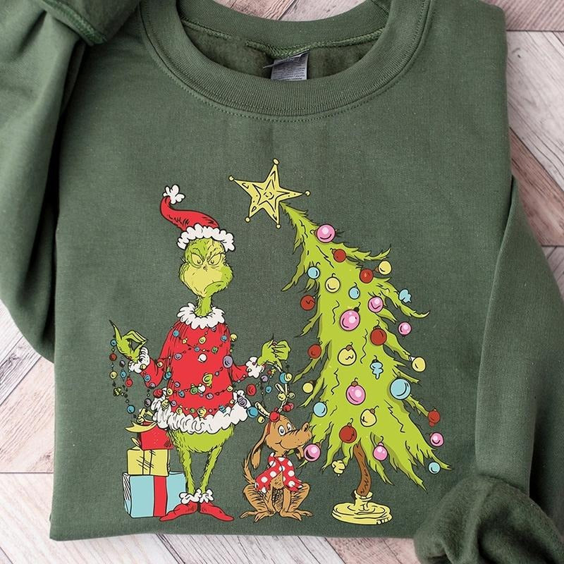 Grinch Christmas Tree Crewneck Sweatshirt, Hoodie, T-shirt | TeeBloomCo.com