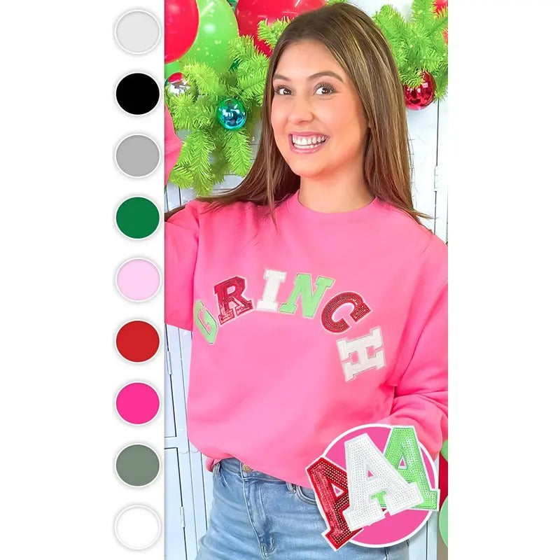 Grinch Sequin Graphic Sweatshirt T-Shirts, Hoodie | TeeBloomCo.com