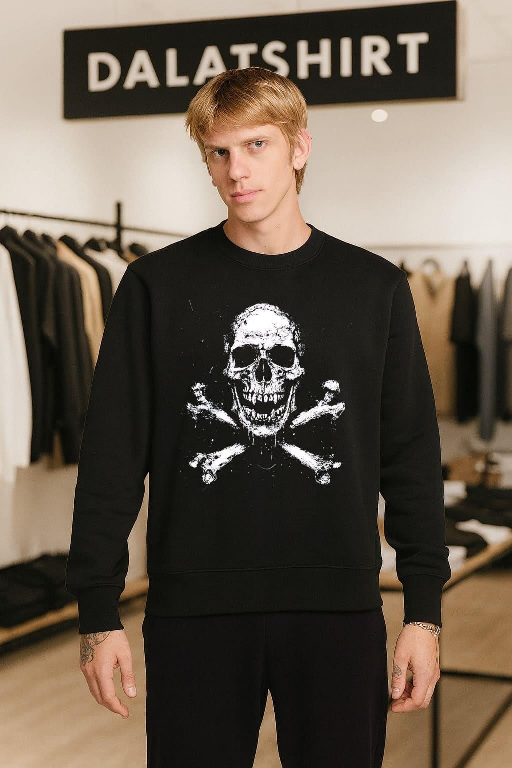 Grinning Human Skull Crossbones Skeleton Gothic Horror Macabre Illustration shirt