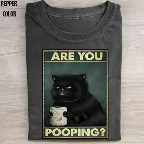 Grumpy Black Cat Are You Pooping T-shirt Vintage Graphic T-shirt, Funny Cat Tee, Cat Lover, Gift For Mon Hoodie, Sweatshirt