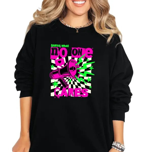 'Guess What? No One Cares' Streetwear Style Crewneck Sweatshirt, T Shirt, or Hoodie | Grunge Aesthetic Pullover Retro...