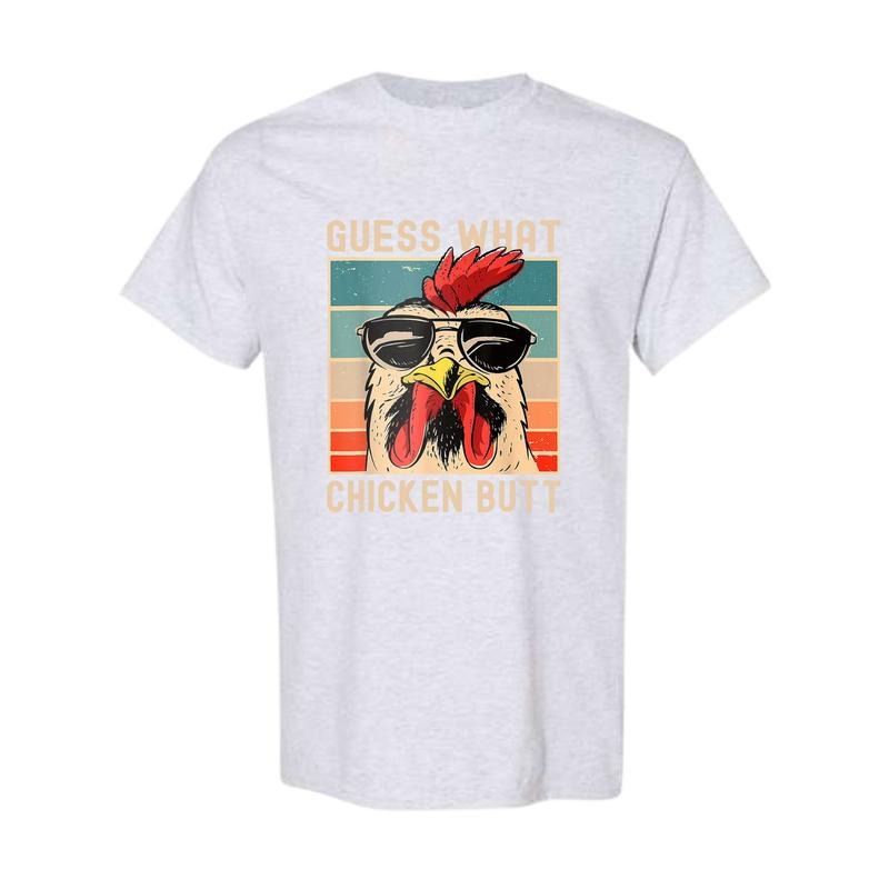 Guess What Shirt - Men's Regular Fit Letter Chicken Print Round Neck Tee - Summer Shirt - Party Shirt - Shirt For men