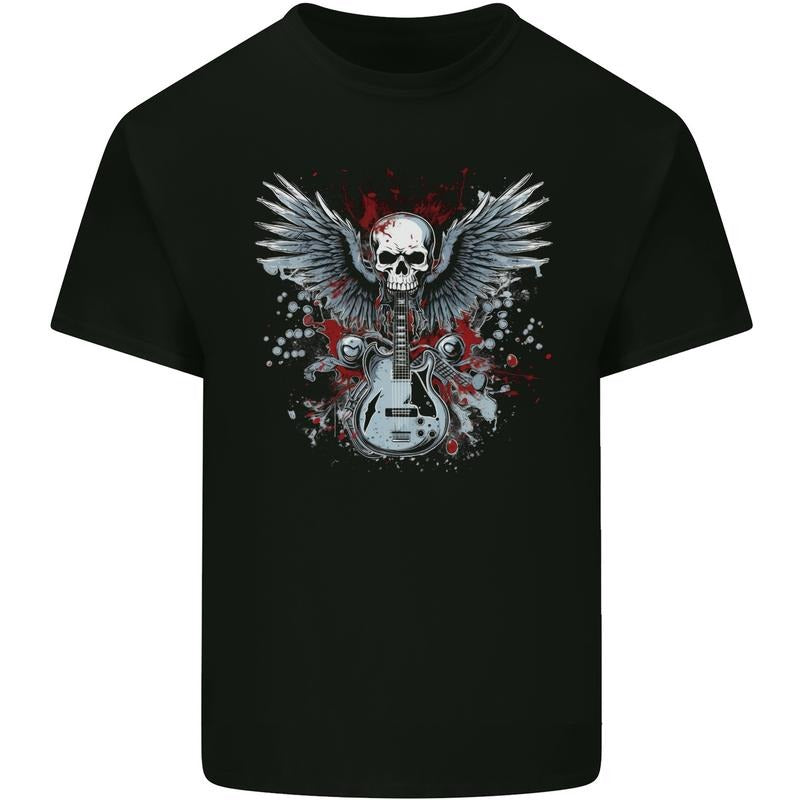 Guitar & Skull Heavy Metal Rock Music Wings Mens Cotton T-Shirt Tee Top Made in USA Hoodie, Sweatshirt | TeeBloomCo.com