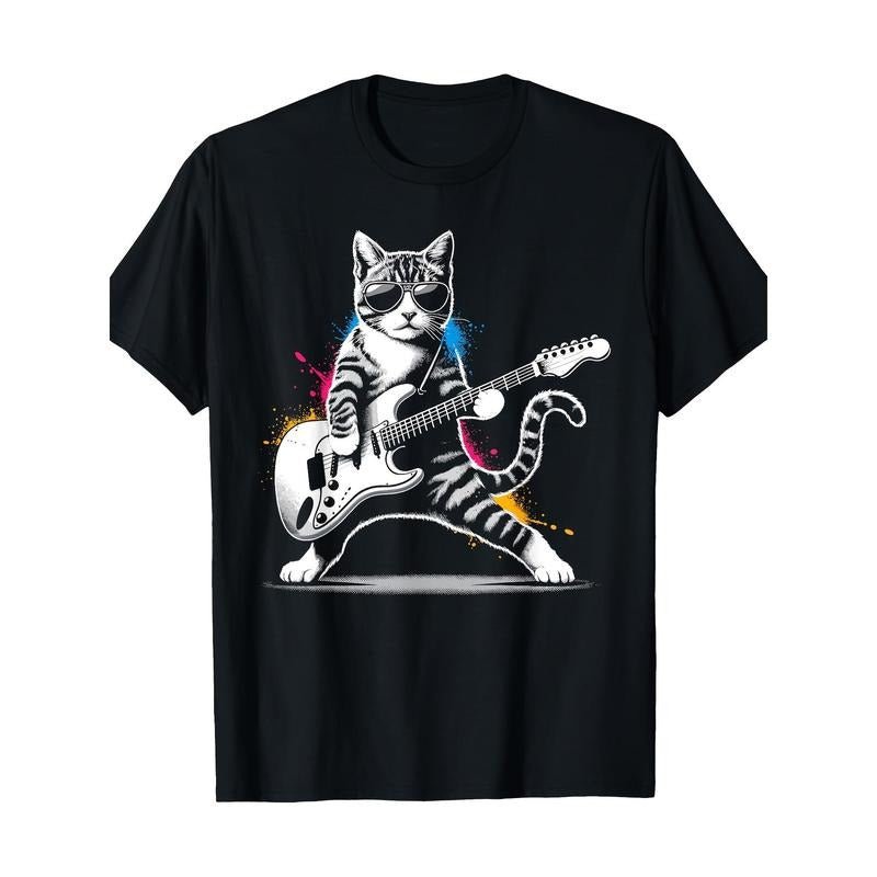 Guitar Cat Novelty Rock Music Band Concert Funny Cat 220g 100% Cotton T-Shirt  made in usa Hoodie, Sweatshirt