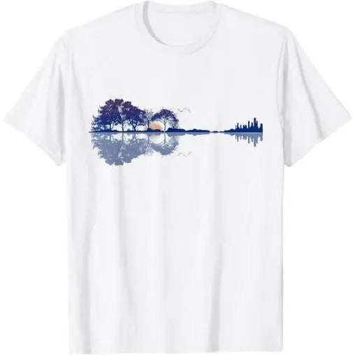 Guitar Lake Reflections in Blue Music Lovers Guitar T-Shirt Made in USA Hoodie, Sweatshirt | TeeBloomCo.com