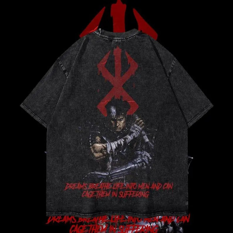 Guts Heavy Oversized Dyenomite Mineral Wash T-Shirt Unisex Anime T-Shirt Streetwear & Gym Style Cotton Menswear Hoodie,...