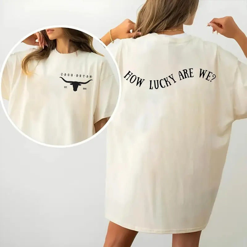 H0w Lucky We're Both Sides Tee, Bullhead Western Graphic Tee, Country Fans Apparel, Unisex Short Sleeve Tee Shirt, Casual...