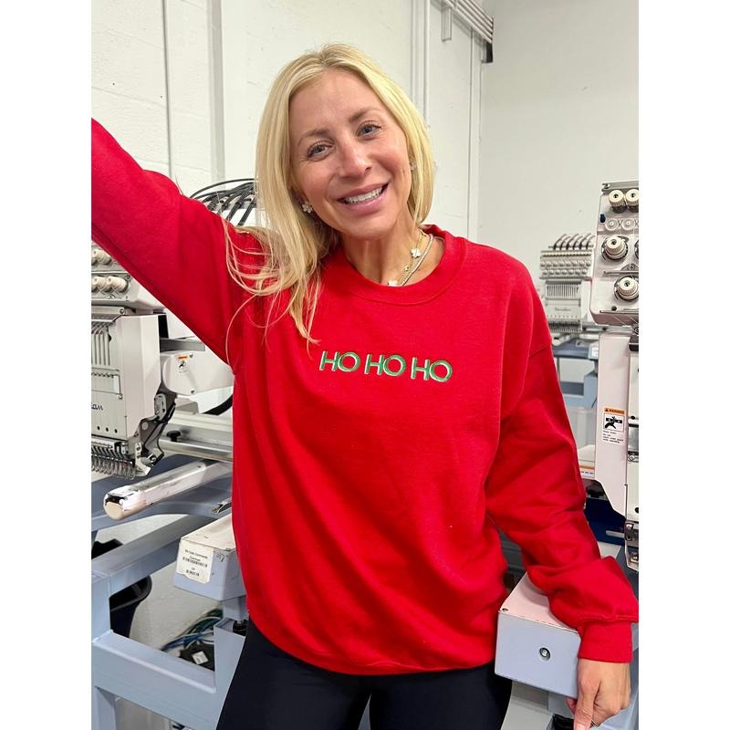 HO HO HO Embroidered Sweatshirt T-Shirts, Hoodie | TeeBloomCo.com