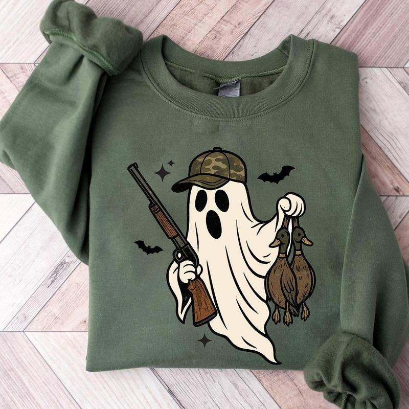 Halloween Boo Ghost Duck Hunting Unisex Sweatshirt, Spooky Hunting Camo Ghost Shirt, Duck Hunting Halloween Graphic Tee,...