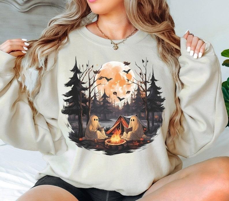 Halloween Camping Shirt, Ghost Book Shirt, Spooky Season Shirt, Camper Ghost Shirt, Scary Nights Shirt,Camp Life Shirt,...