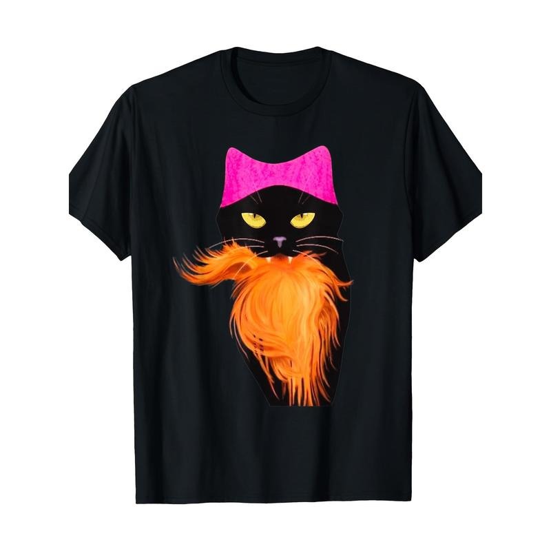 Halloween Cat Graphic T-Shirt, 100% Cotton, Casual Round Neck, Short Sleeve, Regular Fit, Geometric Pattern, Digital...