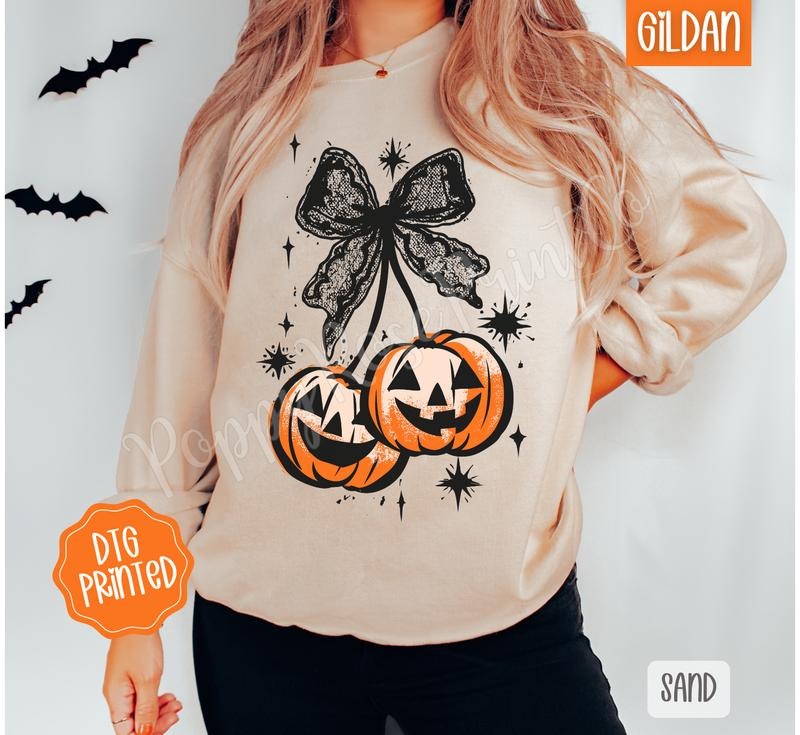 Halloween Cherries Sweatshirt, Trendy Pumpkin Crewneck T-Shirts, Hoodie | TeeBloomCo.com