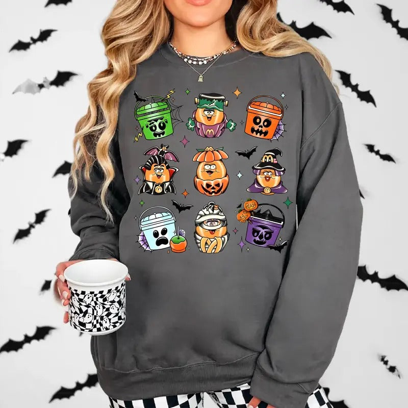 Halloween Chicken Nuggets Hoodie, Spooky Nuggets Meal Bucket Sweatshirt, Funny Halloween T-Shirt, Trendy Halloween...
