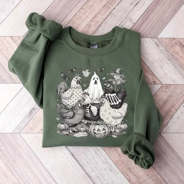 Halloween Chicken Sweatshirt, Halloween Chicken Shirt, Chicken Lover Gift, Funny Chicken Shirt, Ghost Chickens Tee, Fall...