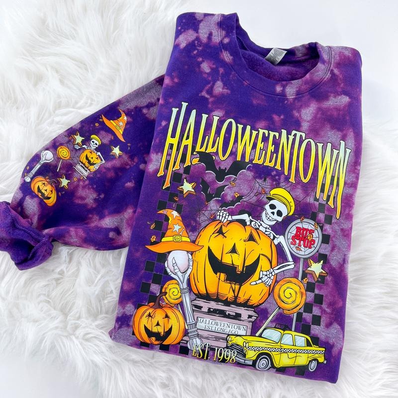 Halloween City Skeleton Town Sweatshirt or Hoodie with sleeve print Comfy Womenswear Tops T-Shirts | TeeBloomCo.com
