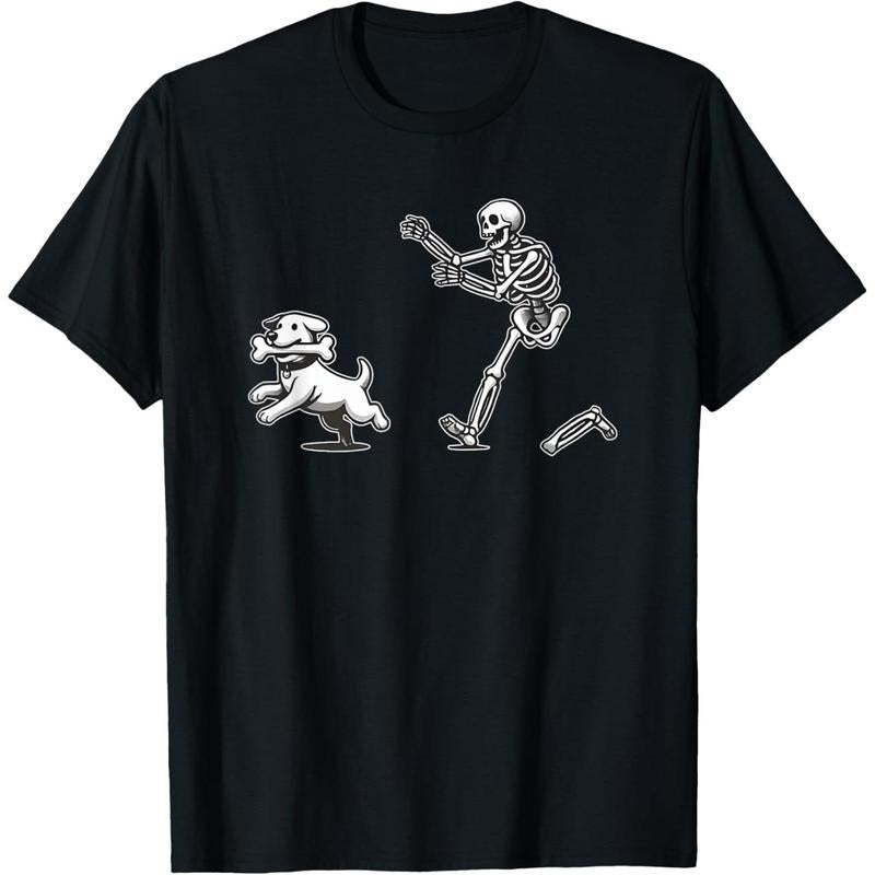Halloween Dog, Funny Skeleton, Skeleton Chasing Dog T-Shirt made in usa Hoodie, Sweatshirt | TeeBloomCo.com