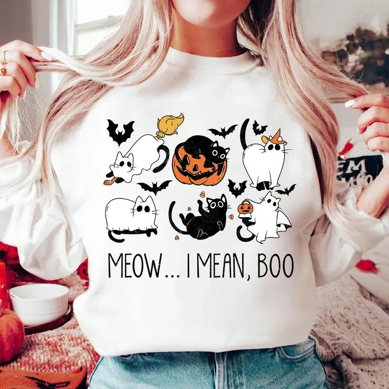 Halloween Ghost Boo Cat Lovers Shirt Cute Halloween Ghosts Shirt Cat Lover Shirt Halloween Cat Mom Shirt Spooky Season...