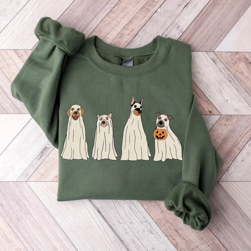 Halloween Ghost Dog Sweatshirt, Halloween Cute Ghost Sweater, Ghost Dog Halloween Tee Shirt, Spooky Season T-Shirt, Funny...