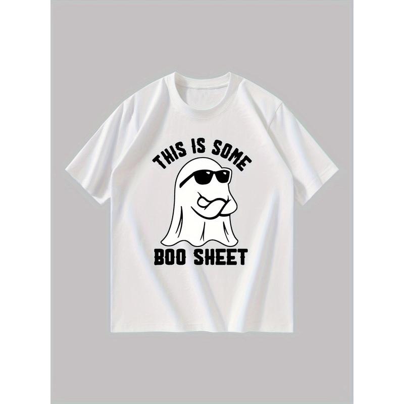 Halloween Ghost Print T-Shirt for Men - 'This Is Some Boo Sheet' Casual Crew Neck Cotton Blend Top