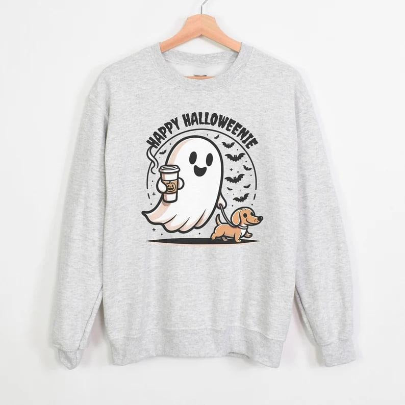 Halloween Ghost Sweatshirt, Dachshund Halloween Sweater, Spooky Ghost Shirt, Halloween Dog Sweatshirt, Spooky Season,...