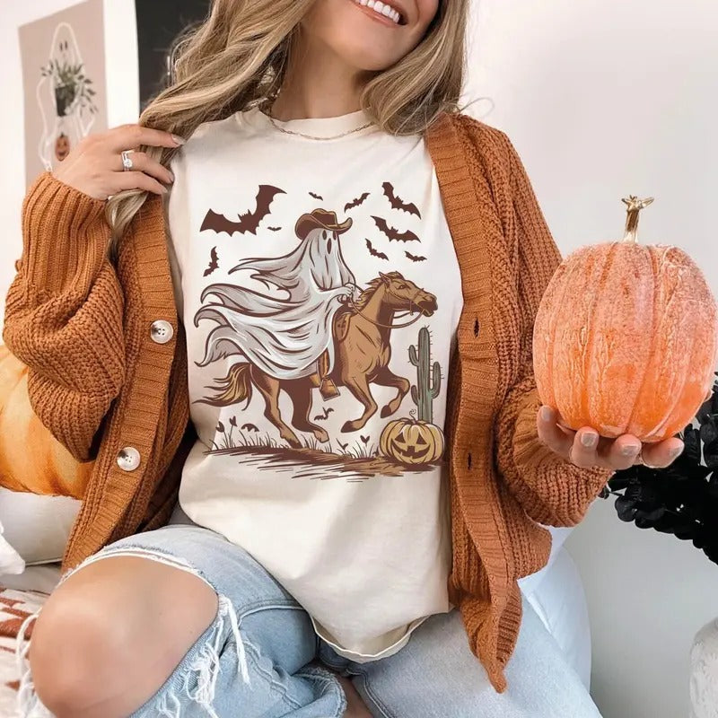 Halloween Horse Ghost Shirt, Cowboy Western Halloween Shirt, Spooky Season Shirt, Ghost T-shirt, Halloween Gifts, Boo...