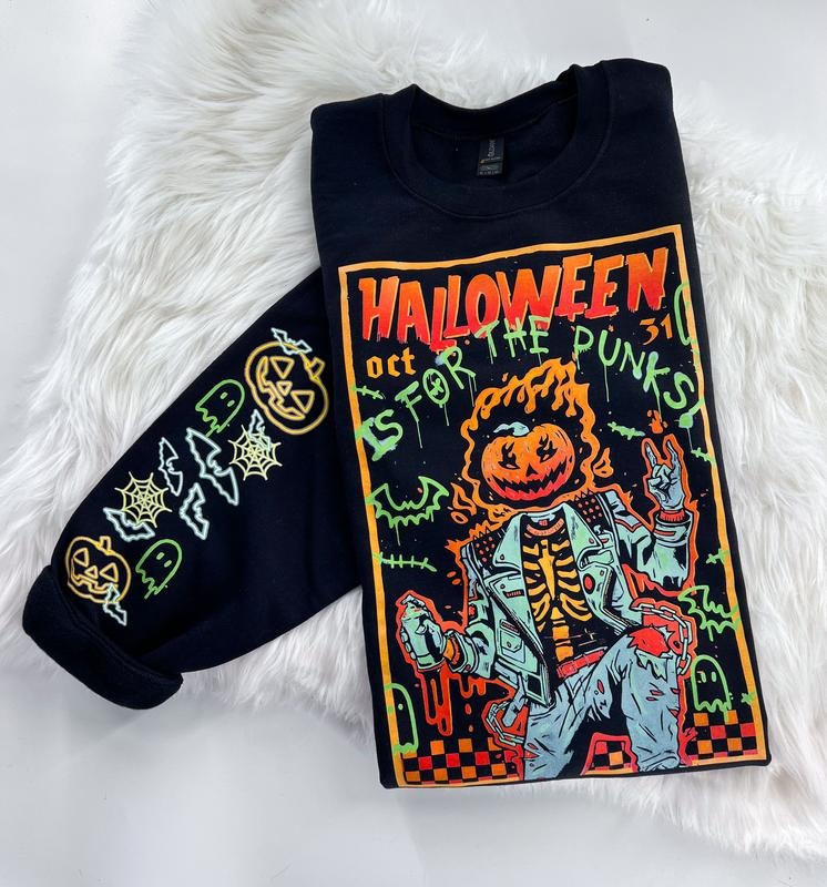 Halloween Is for Punks Graffiti Graphic Sweatshirt or Hoodie Unisex  Womenswear Crewneck Casual Tshirt Top | TeeBloomCo.com