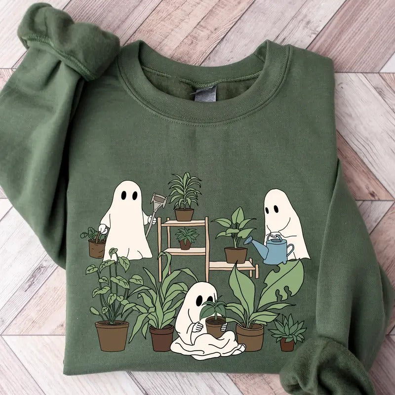 Halloween Plant Lady Sweatshirt Gardening Sweatshirt Gift Ghost Plant Sweatshirt Crazy Plant Ladyhalloween...