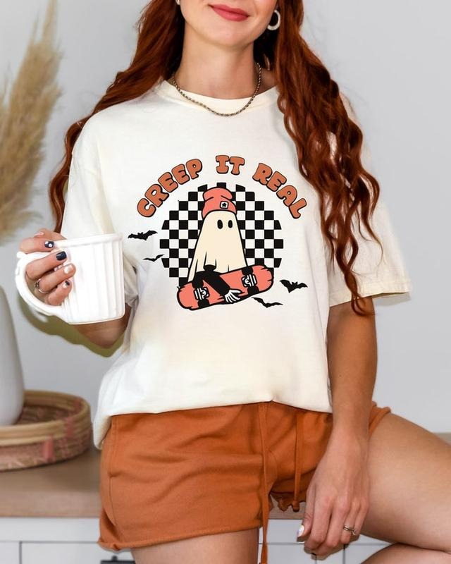 Halloween Shirt, Creep it Real Shirt, Vintage Ghost Halloween Shirt, Retro Fall Shirt, Fall Shirt,Halloween Women's Tee ...